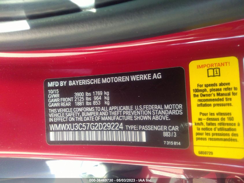2016 MINI COOPER HARDTOP 4 DOOR S - WMWXU3C57G2D29224