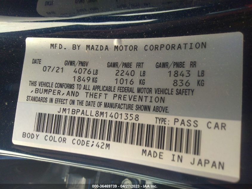 2021 MAZDA MAZDA3 HATCHBACK PREFERRED JM1BPALL8M1401358