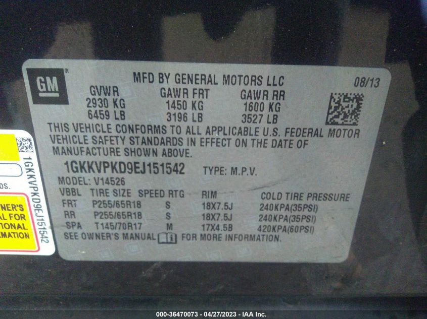 2014 GMC ACADIA SLE - 1GKKVPKD9EJ151542