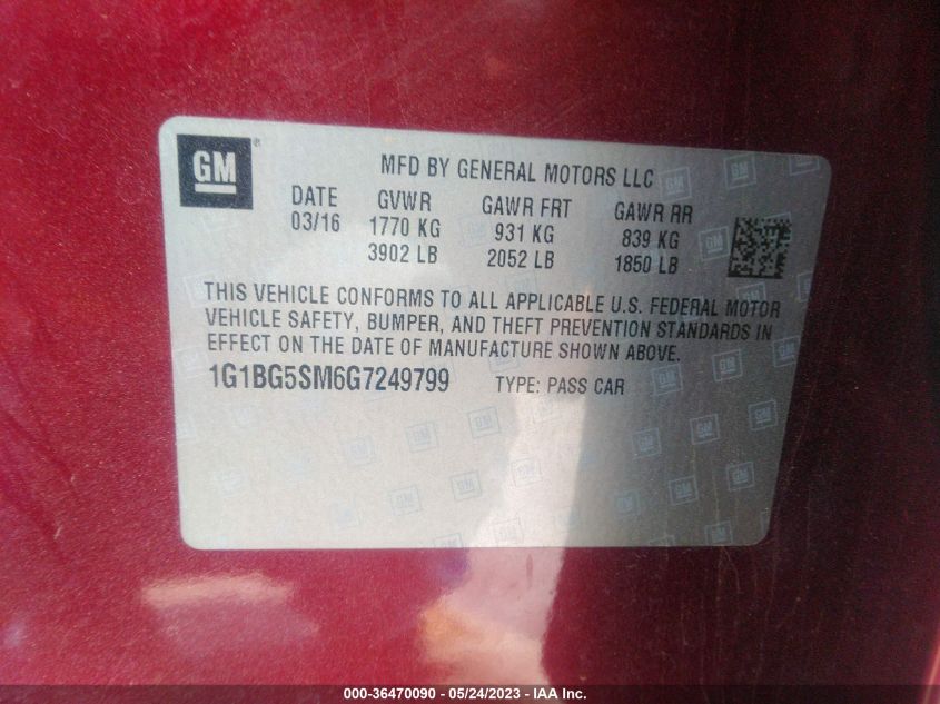 2016 CHEVROLET CRUZE PREMIER - 1G1BG5SM6G7249799