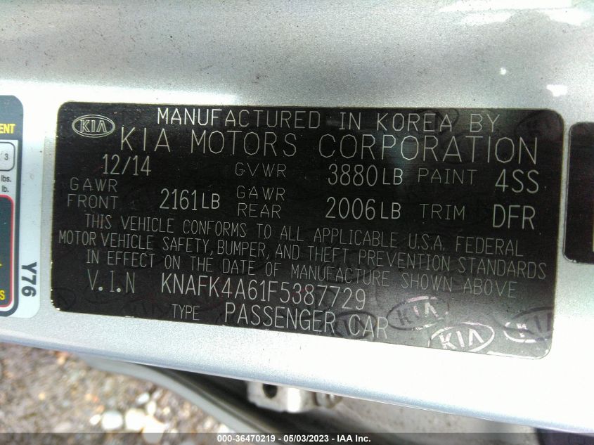 2015 KIA FORTE LX - KNAFK4A61F5387729