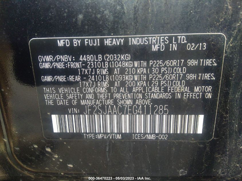 2014 SUBARU FORESTER 2.5I - JF2SJAAC7EG411285