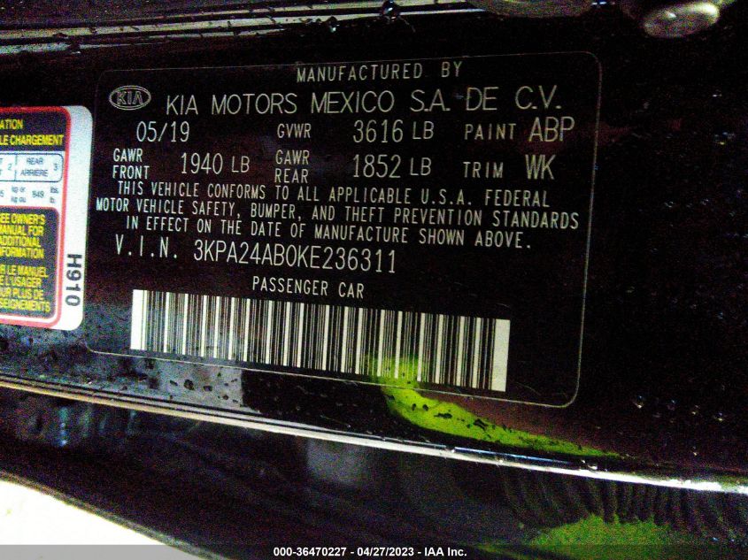 2019 KIA RIO S - 3KPA24AB0KE236311