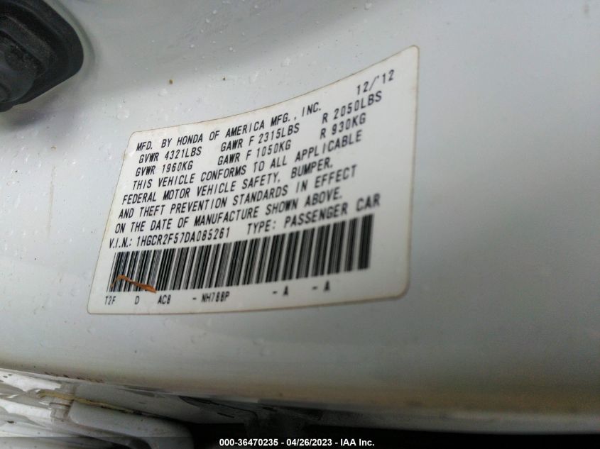 2013 HONDA ACCORD - IHGCR2F57DA085261