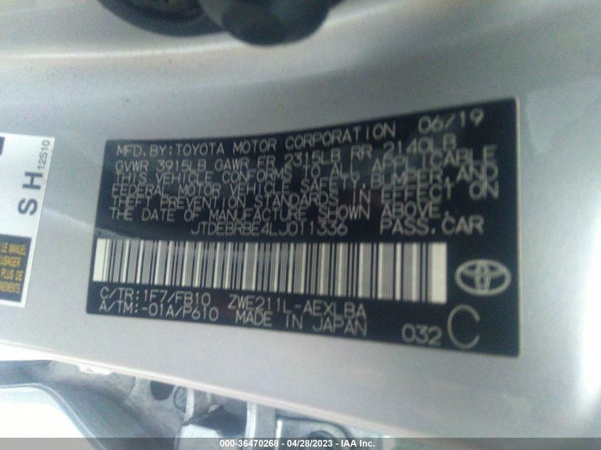 2020 TOYOTA COROLLA HYBRID LE - JTDEBRBE4LJ011336