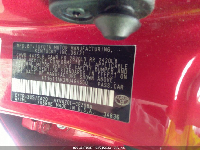 2021 TOYOTA CAMRY SE - 4T1G11AK3MU484550