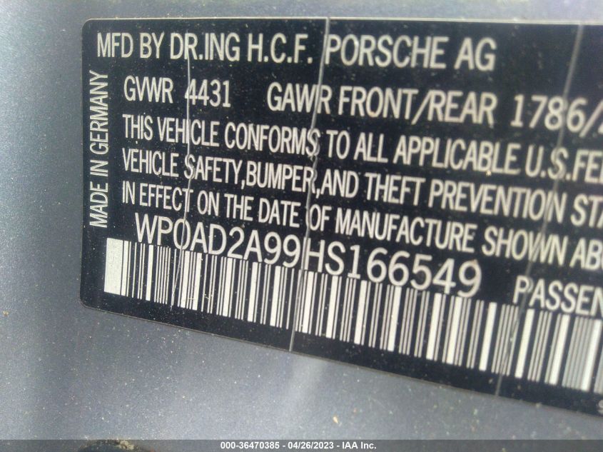 2017 PORSCHE 911 TURBO - WP0AD2A99HS166549