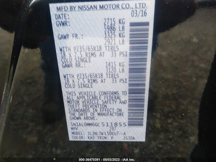 2016 INFINITI QX60 - 5N1AL0MM6GC511855