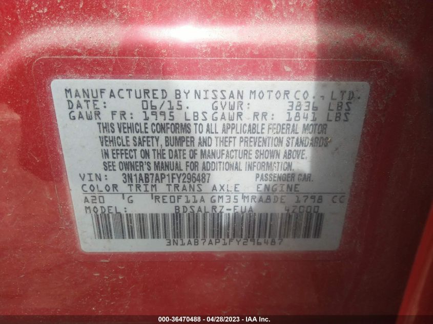 2015 NISSAN SENTRA SR - 3N1AB7AP1FY296487