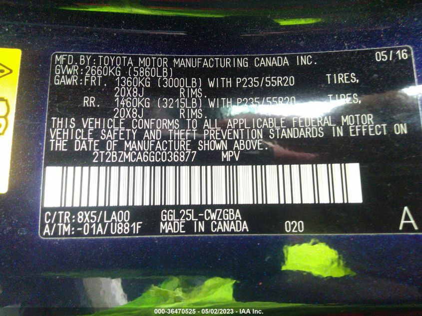 2016 LEXUS RX 350 - 2T2BZMCA6GC036877
