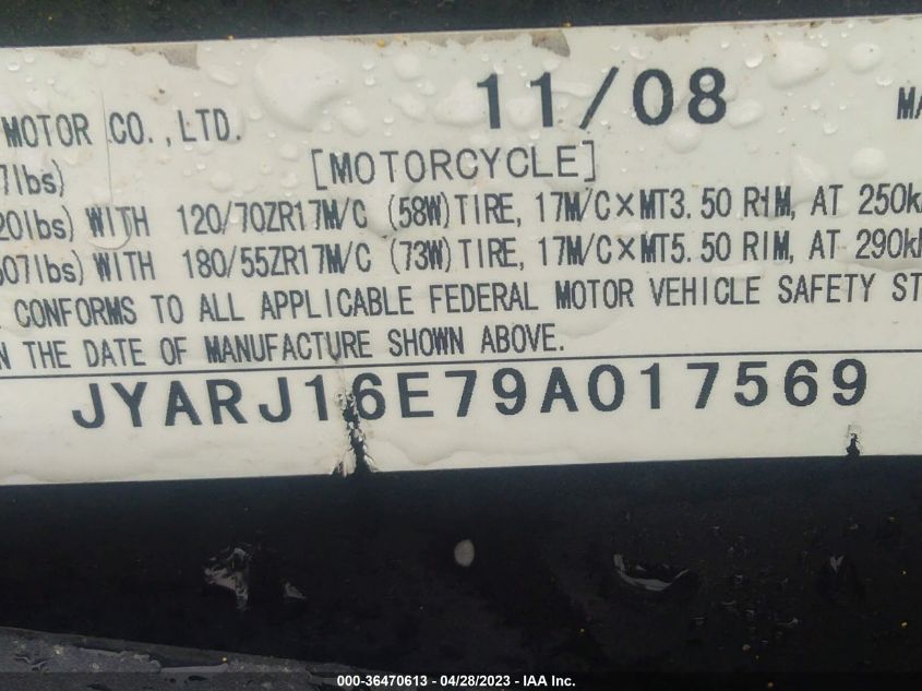2009 YAMAHA YZFR6 - JYARJ16E79A017569
