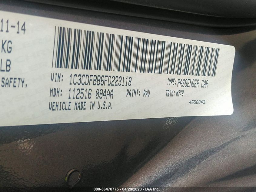 2015 DODGE DART SXT - 1C3CDFBB6FD223118
