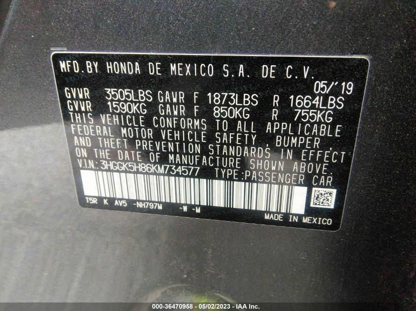 2019 HONDA FIT EX - 3HGGK5H86KM734577