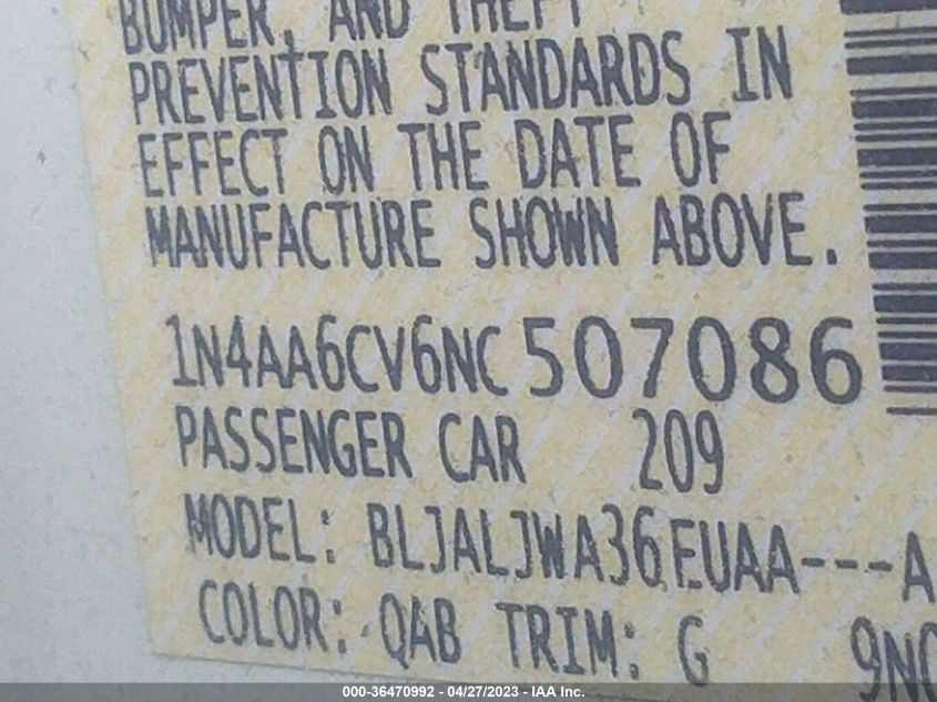 2022 NISSAN MAXIMA SV - 1N4AA6CV6NC507086