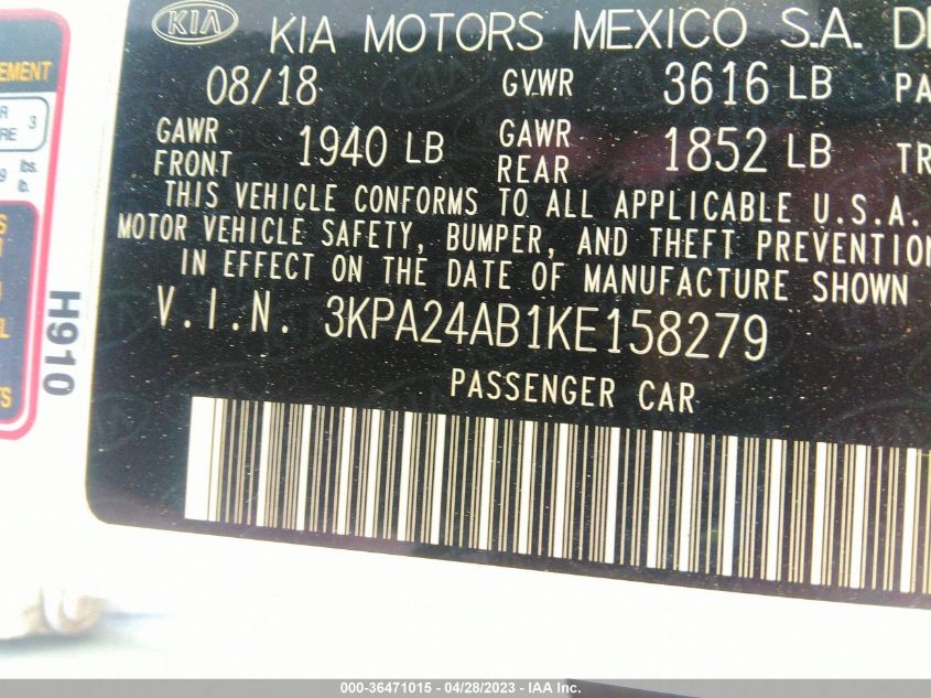 2019 KIA RIO S - 3KPA24AB1KE158279