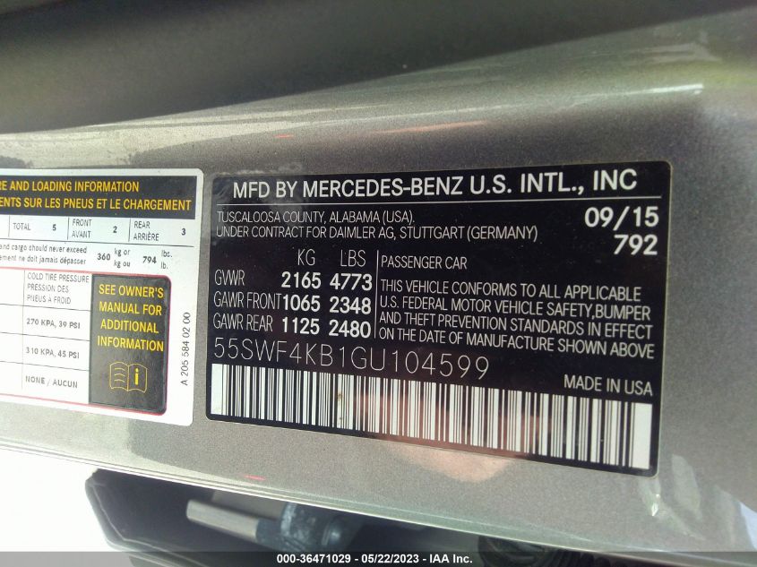 2016 MERCEDES-BENZ C-CLASS C 300 LUXURY - 55SWF4KB1GU104599
