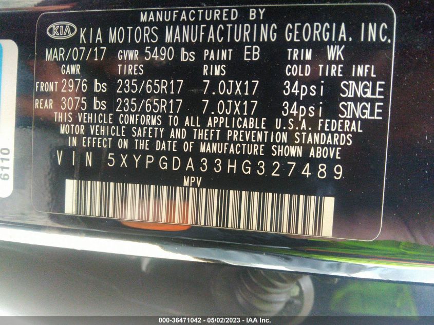 2017 KIA SORENTO LX - 5XYPGDA33HG327489