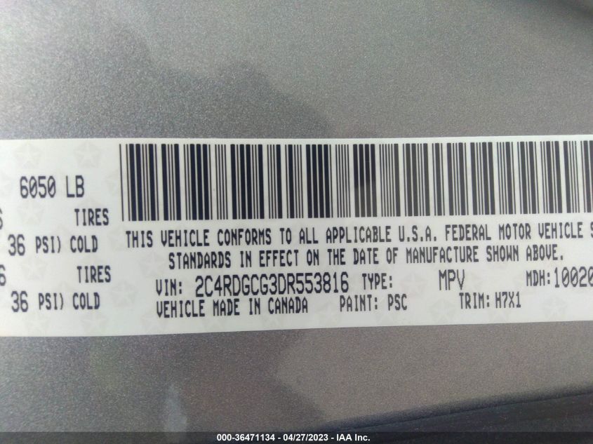 2013 DODGE GRAND CARAVAN SXT - 2C4RDGCG3DR553816