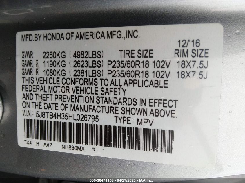 2017 ACURA RDX - 5J8TB4H35HL026795