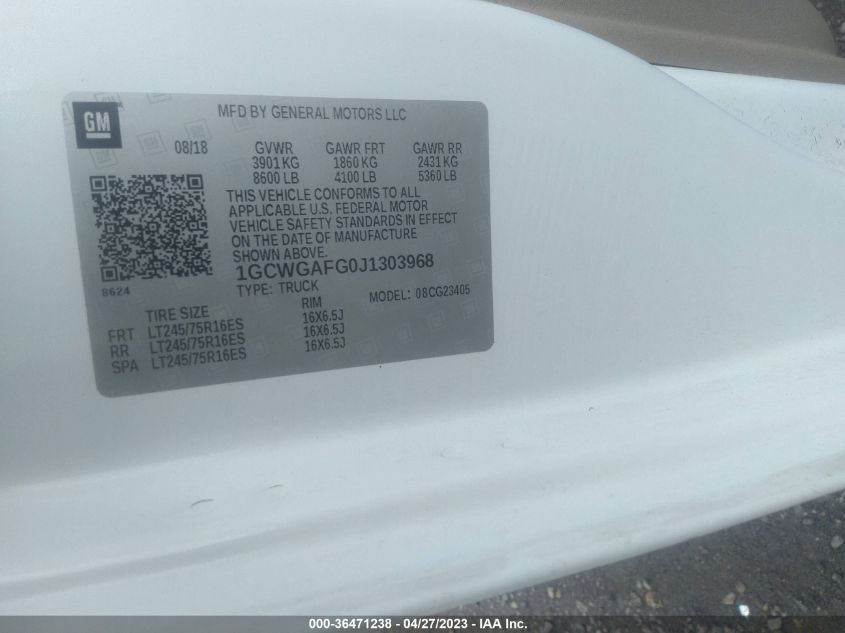 2018 CHEVROLET EXPRESS CARGO VAN - 1GCWGAFG0J1303968