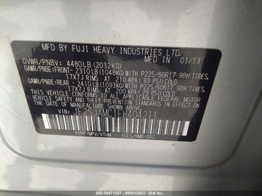 2014 SUBARU FORESTER 2.5I TOURING - JF2SJAMC1EH404211