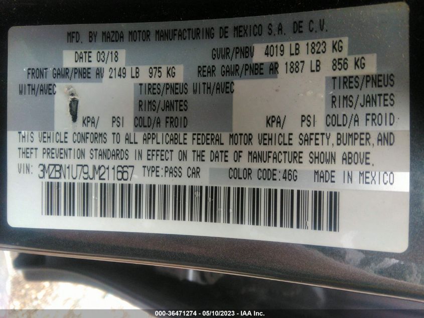 2018 MAZDA MAZDA3 4-DOOR SPORT - 3MZBN1U79JM211667