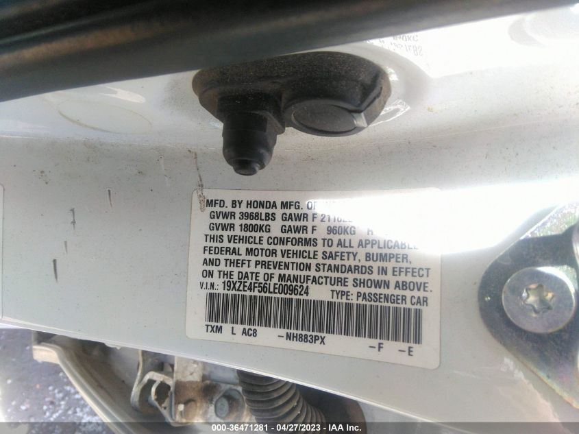 2020 HONDA INSIGHT EX 19XZE4F56LE009624