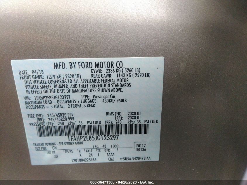 2018 FORD TAURUS SEL - 1FAHP2E85JG123297