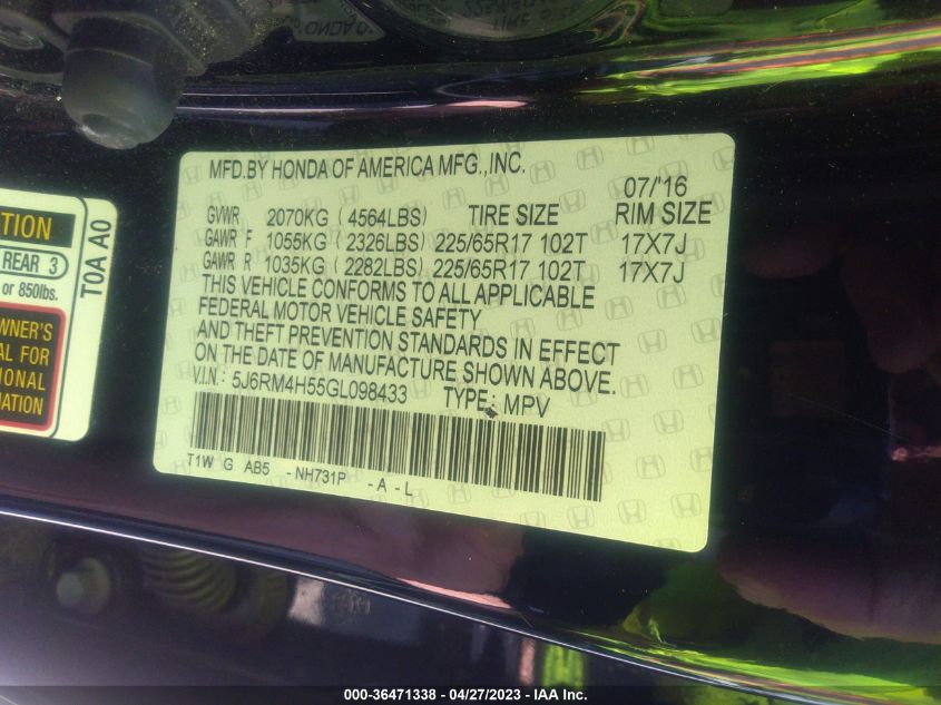 2016 HONDA CR-V EX - 5J6RM4H55GL098433