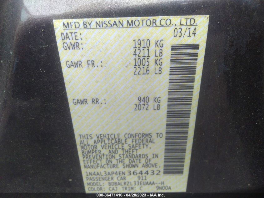 2014 NISSAN ALTIMA 2.5 - 1N4AL3AP4EN364432