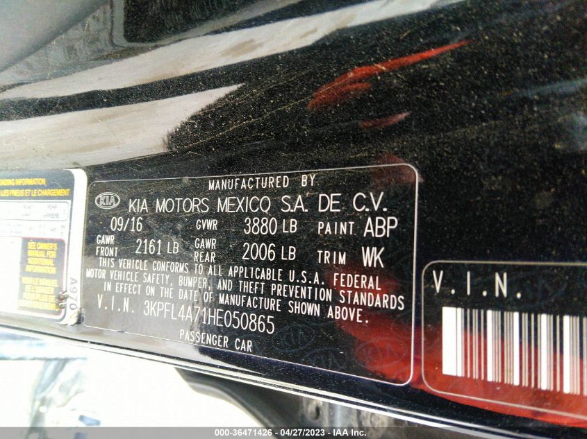 2017 KIA FORTE S - 3KPFL4A71HE050865