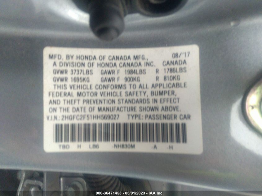 2017 HONDA CIVIC SEDAN LX - 2HGFC2F51HH569027