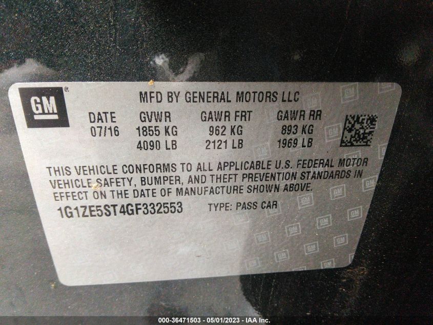 2016 CHEVROLET MALIBU LT - 1G1ZE5ST4GF332553