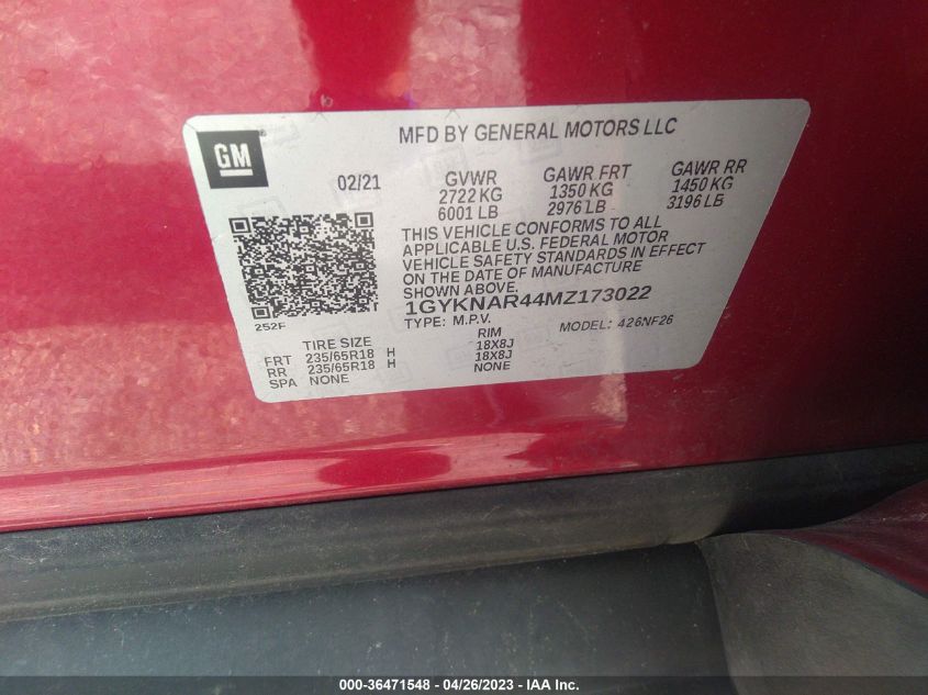 2021 CADILLAC XT5 FWD LUXURY - 1GYKNAR44MZ173022