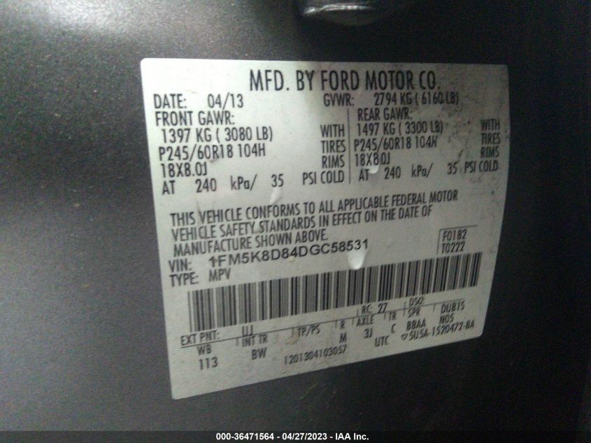 2013 FORD EXPLORER XLT - 1FM5K8D84DGC58531