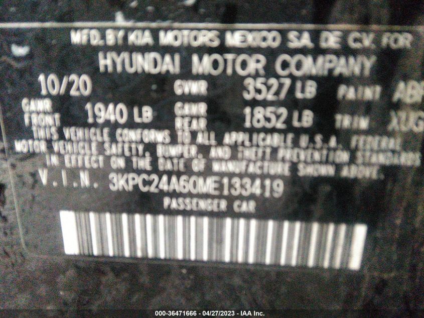 2021 HYUNDAI ACCENT SEL - 3KPC24A60ME133419