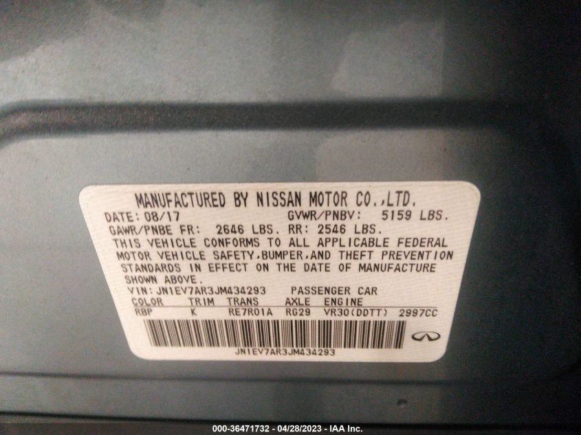 2018 INFINITI Q50 3.0T LUXE - JN1EV7AR3JM434293