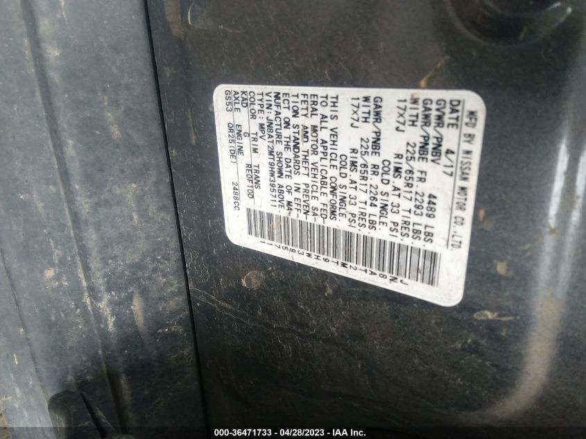 2017 NISSAN ROGUE SV - JN8AT2MT9HW395711