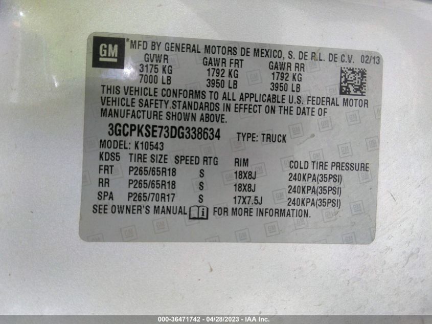 2013 CHEVROLET SILVERADO 1500 LT - 3GCPKSE73DG338634