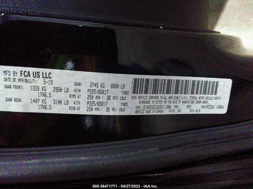 2019 DODGE GRAND CARAVAN GT - 2C4RDGEG3KR711484