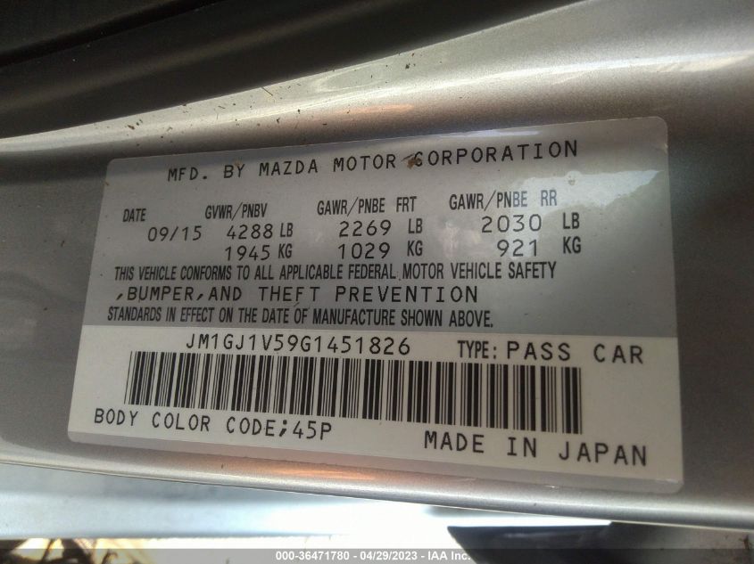 2016 MAZDA MAZDA6 I TOURING - JM1GJ1V59G1451826