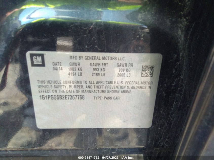 2014 CHEVROLET CRUZE LTZ - 1G1PG5SB2E7367768