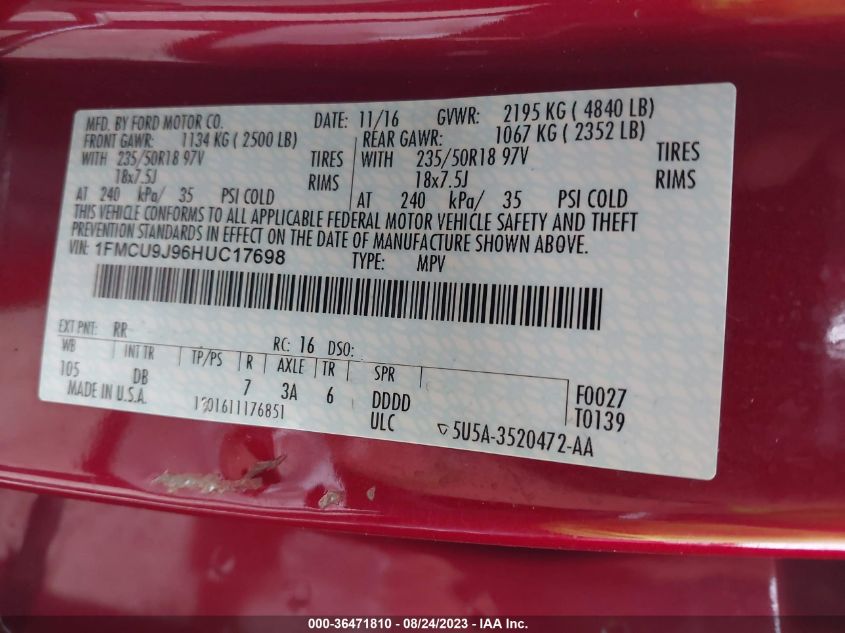 2017 FORD ESCAPE TITANIUM - 1FMCU9J96HUC17698