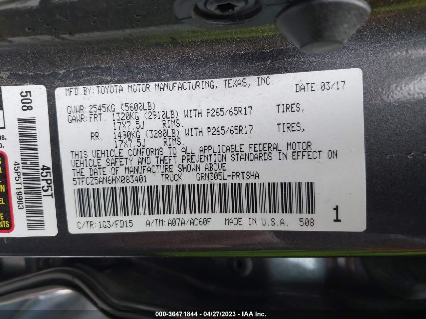 2017 TOYOTA TACOMA SR - 5TFCZ5AN6HX083401