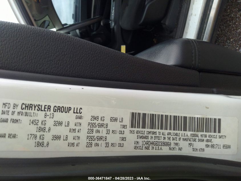 2013 DODGE DURANGO SXT - 1C4RDHAG6DC696860