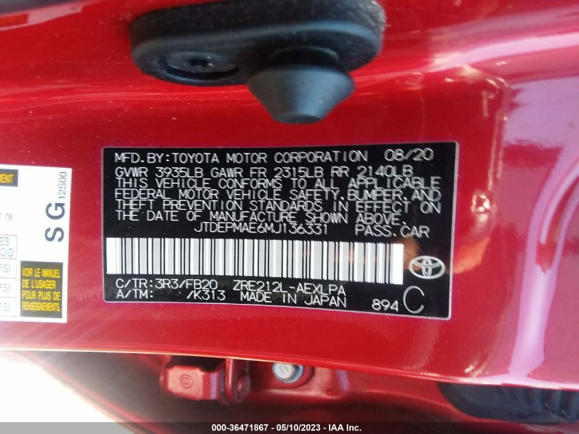 2021 TOYOTA COROLLA LE - JTDEPMAE6MJ136331