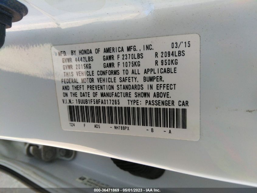 2015 ACURA TLX TECH - 19UUB1F58FA017265