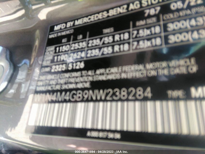 2022 MERCEDES-BENZ GLB GLB 250 W1N4M4GB9NW238284