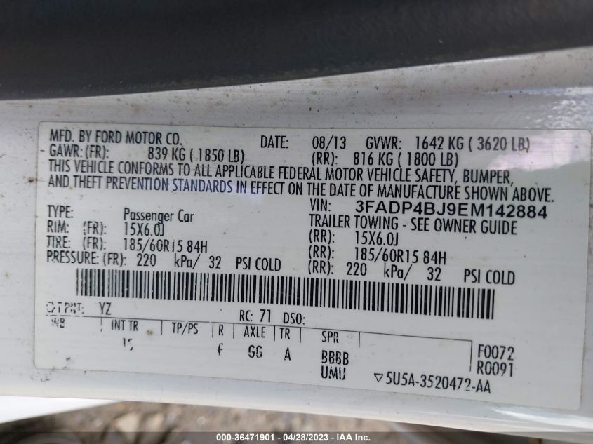 2014 FORD FIESTA SE - 3FADP4BJ9EM142884