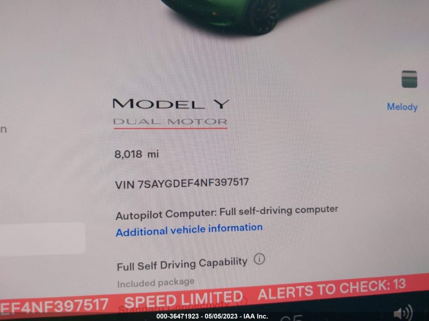 2022 TESLA MODEL Y PERFORMANCE - 7SAYGDEF4NF397517